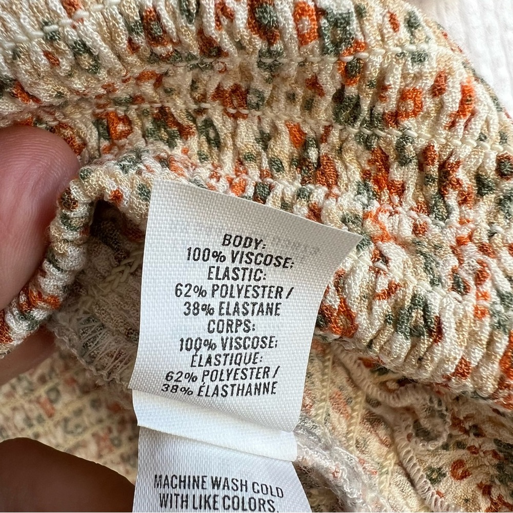 Aerie American Eagle Crop Top Medium M Floral Shirt Smocked Cream Orange Green - Picture 4 of 5